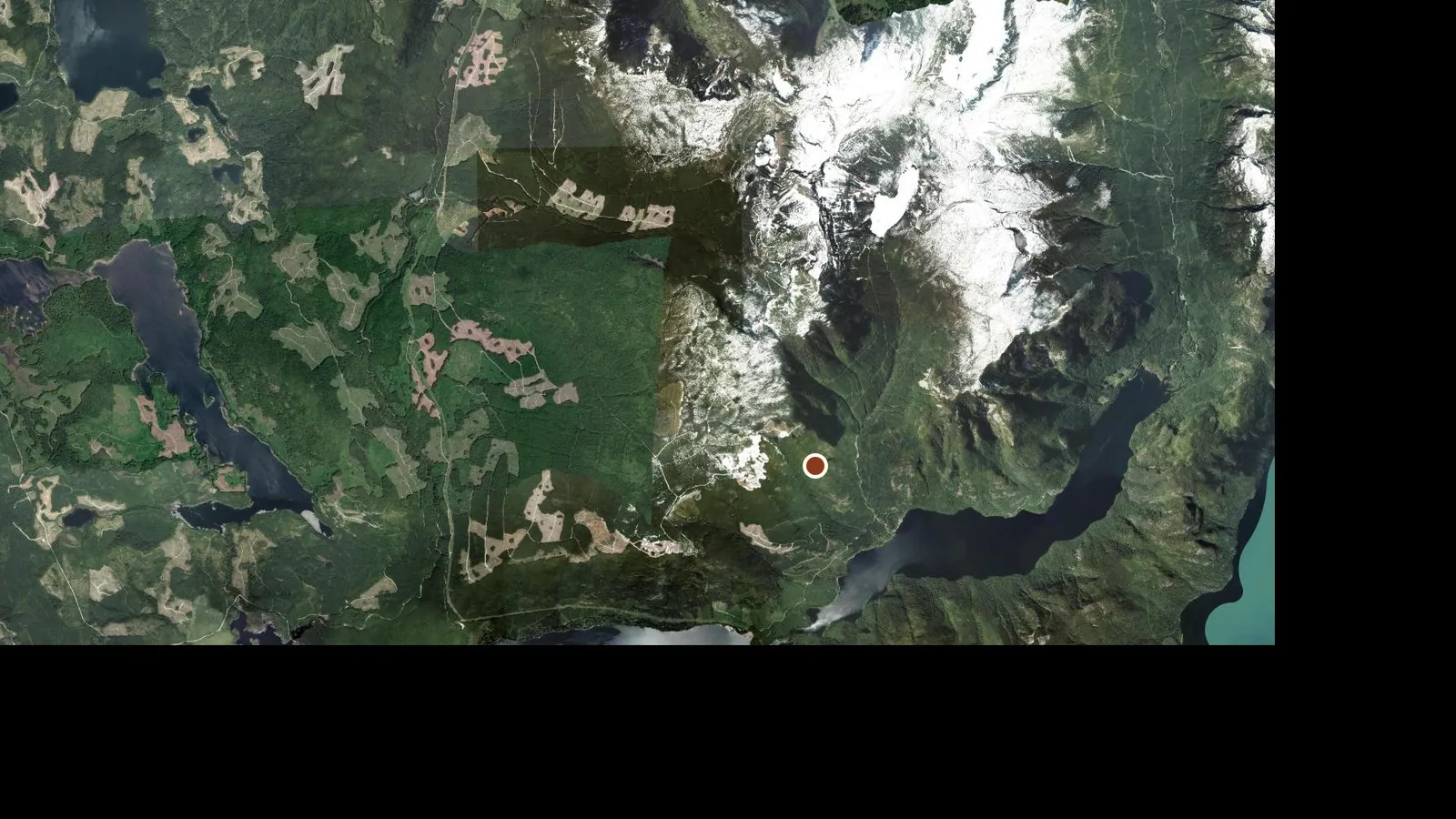Satellite view of the area around A-Branch Cabin (Chateau Rotary)