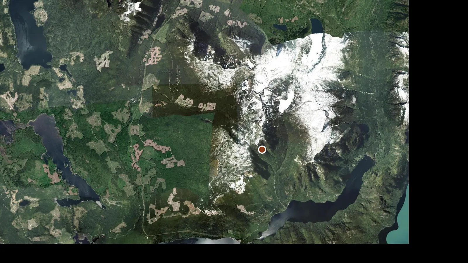 Satellite view of the area around E-Branch Cabin