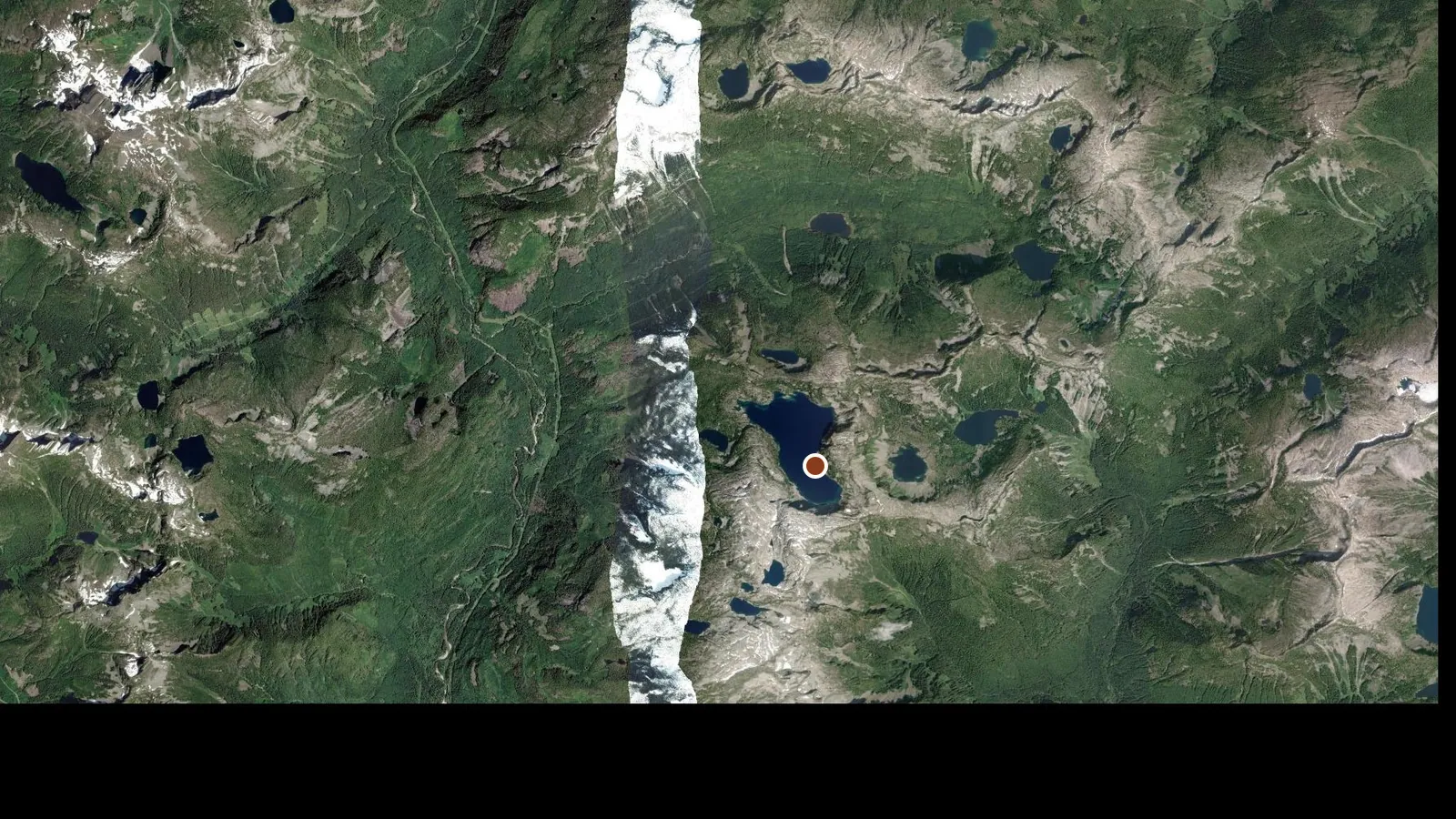 Satellite view of the area around Emma Lake Cabin