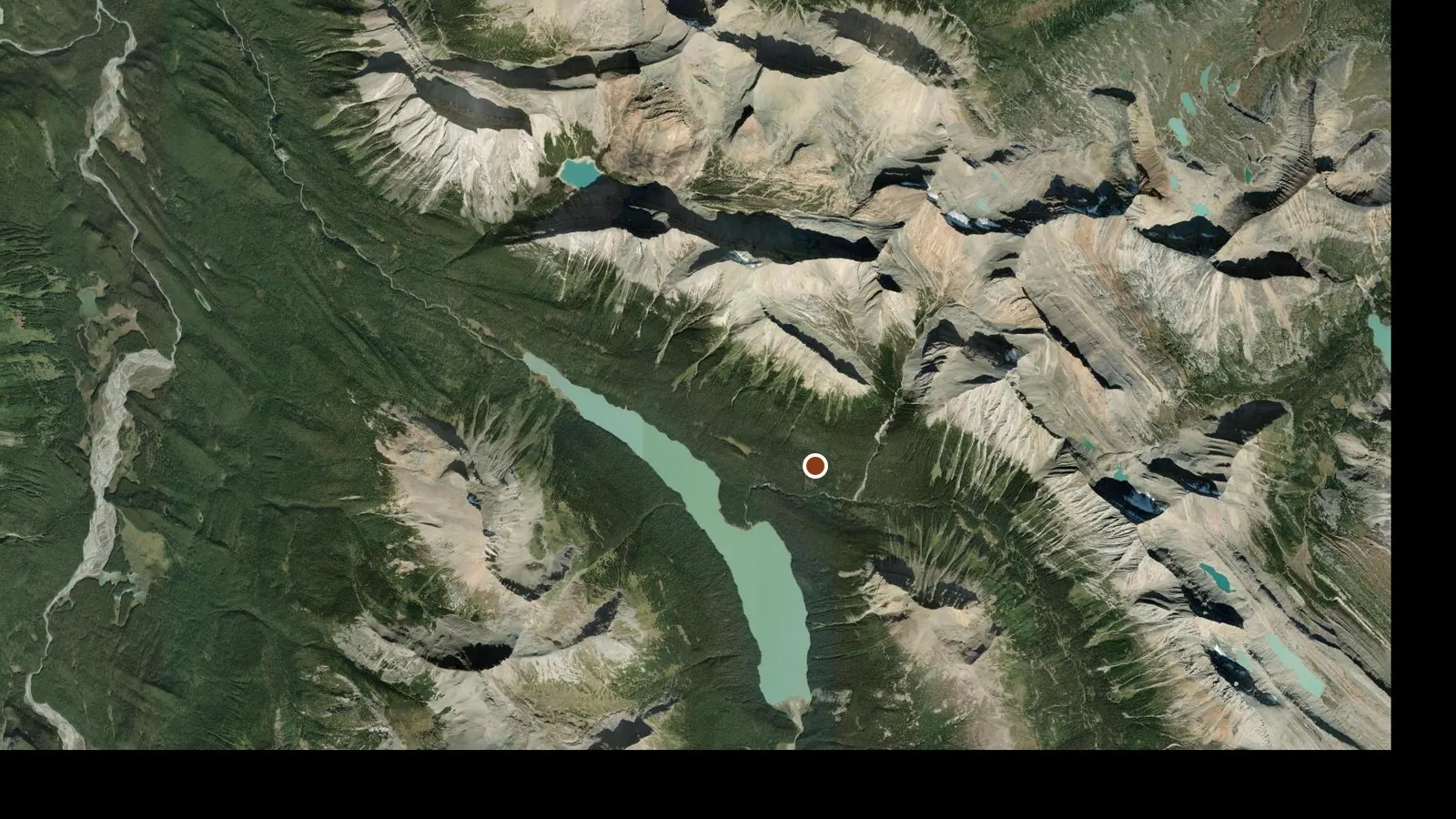 Satellite view of the area around Mallard Mountain Lodge