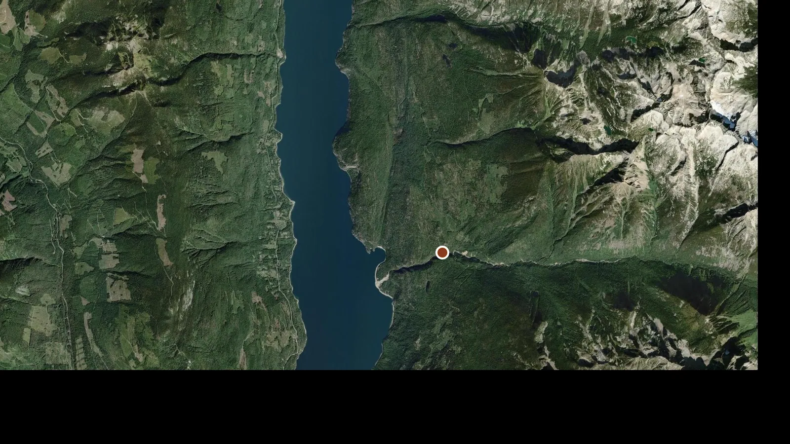Satellite view of the area around Powder Creek Lodge