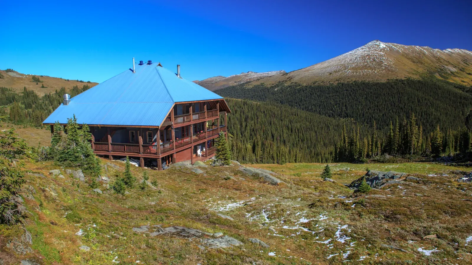 View at Purcell Mountain Lodge looking up the head of the Spillimacheen River drainage in the Purcell Range