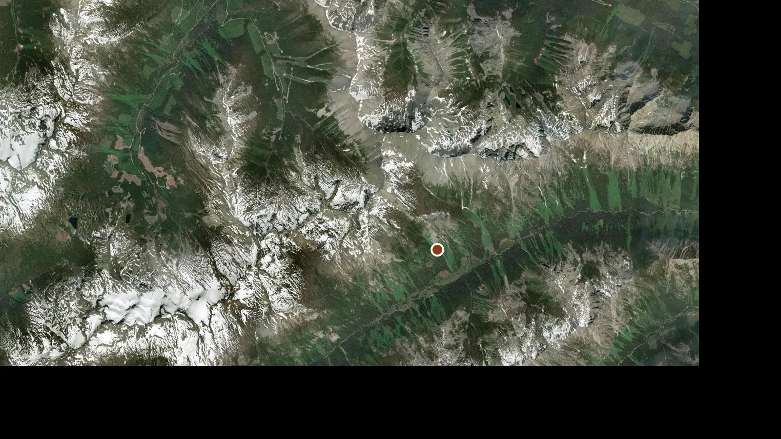 Satellite view of the area around Purcell Mountain Lodge
