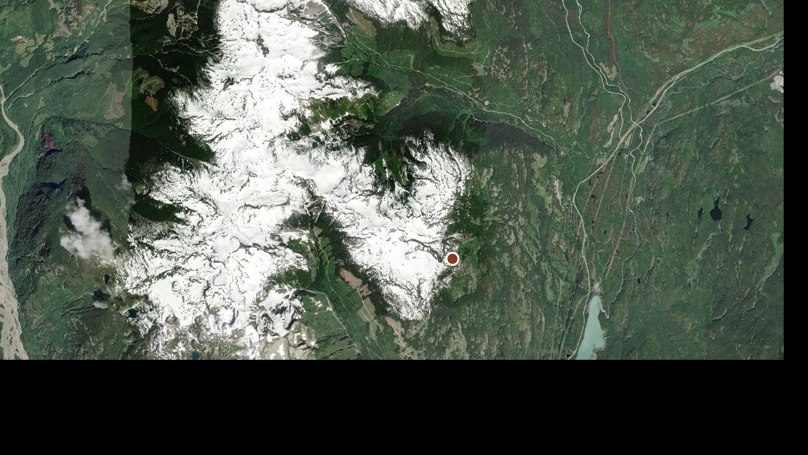 Satellite view of the area around Stephanie Grothe Hut (Brew Hut)