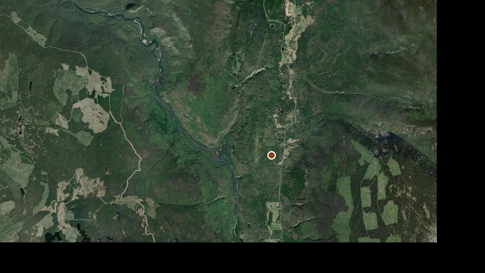 Satellite view of the area around Wells Gray Adventures (Trophy, Discovery, Fight Meadow)